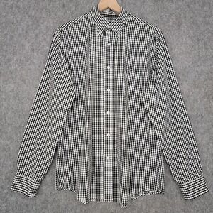Croft & Barrow Shirt Mens 17 36/37 Black Gingham Fitted Button Down Long Sleeve